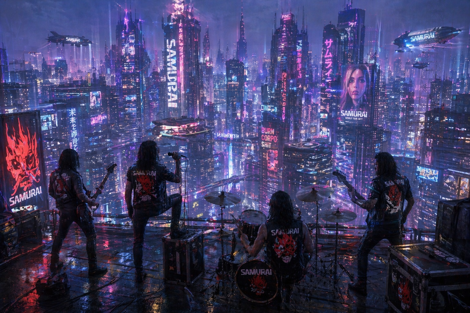 加入 SAMURAI 乐队乐手的赛博都市夜景